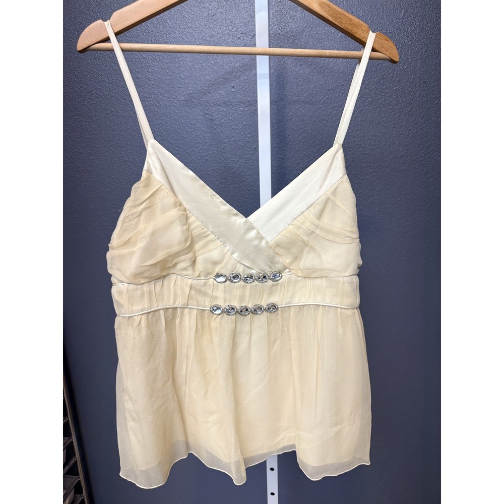 Spenser Jeremy 100% Silk Camisole L Ivory Sleeveless Top Rhinestone & Side Zip
